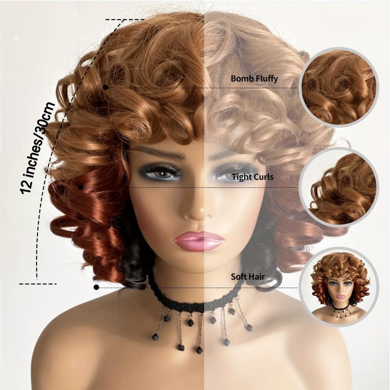 Short Afro Kinky Curly Wigs for Women Natural Brown