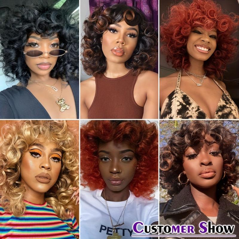 Short Afro Kinky Curly Wigs for Women Natural Brown