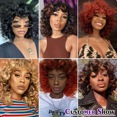 Short Afro Kinky Curly Wigs for Women Natural Brown