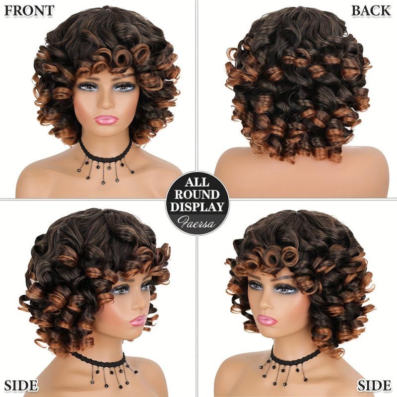 Short Afro Kinky Curly Wigs for Women Natural Brown