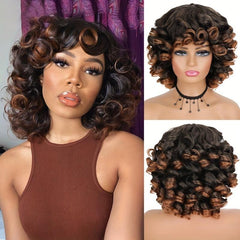 Short Afro Kinky Curly Wigs for Women Natural Brown