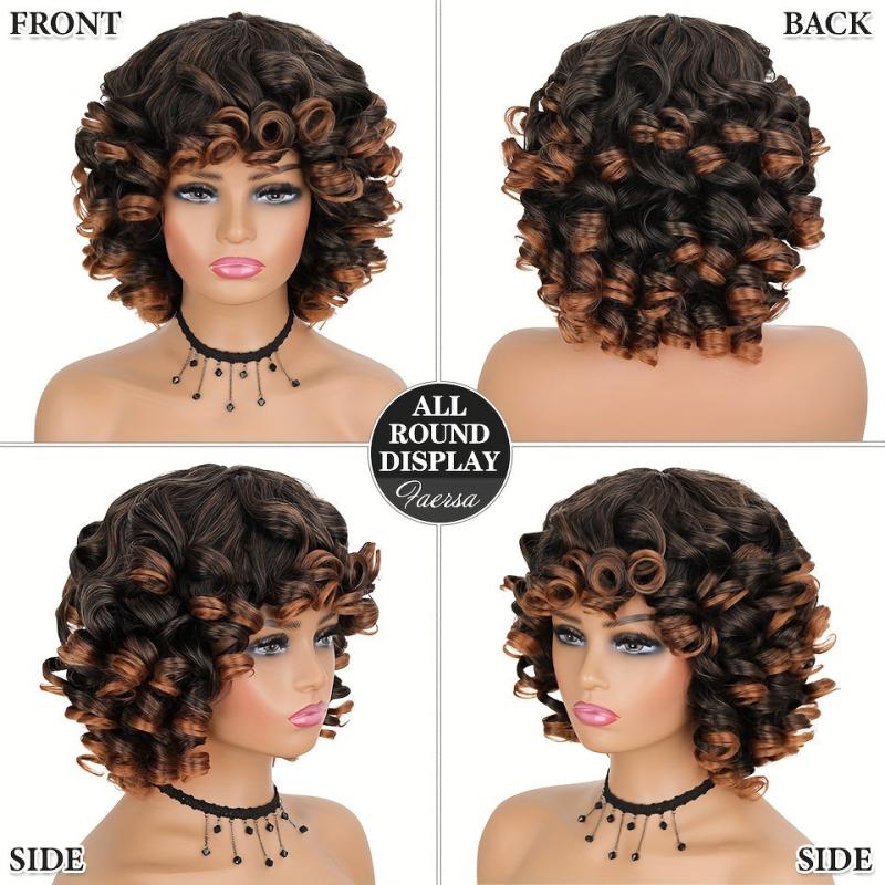 Short Afro Kinky Curly Wigs for Women Natural Brown