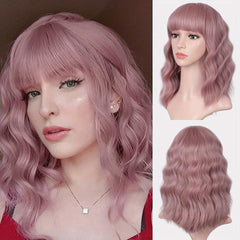 Shoulder Length Short Wavy Hair Wigs Synthetic Fiber Hair Wigs