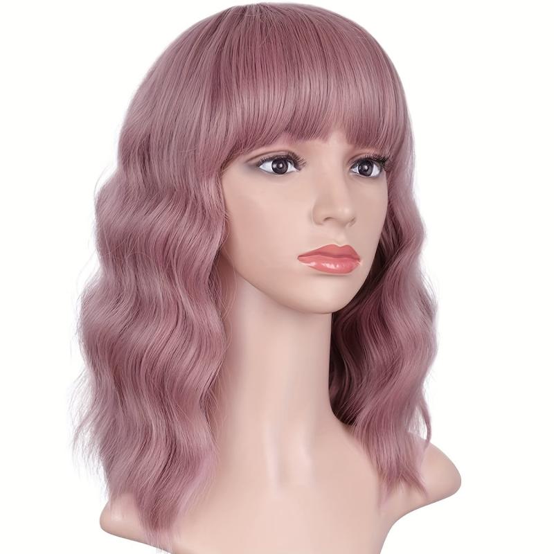 Shoulder Length Short Wavy Hair Wigs Synthetic Fiber Hair Wigs