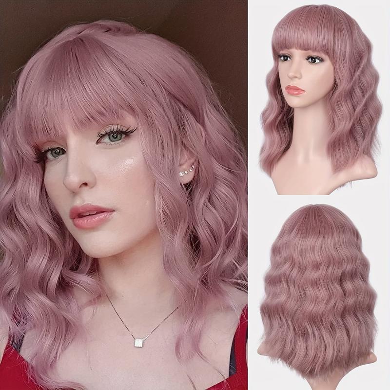 Shoulder Length Short Wavy Hair Wigs Synthetic Fiber Hair Wigs