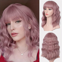 Shoulder Length Short Wavy Hair Wigs Synthetic Fiber Hair Wigs