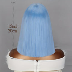 35 56 Cm Sky Straight Hair Bob Synthetic Fiber Wigs for Cosplay Party Halloween