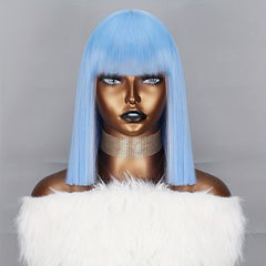 35 56 Cm Sky Straight Hair Bob Synthetic Fiber Wigs for Cosplay Party Halloween