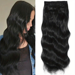 Long Body Wavy 11 Clip In Hair Extension 4Pcs Set Synthetic Hair Piece Brown