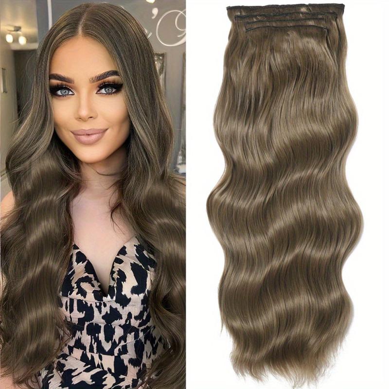Long Body Wavy 11 Clip In Hair Extension 4Pcs Set Synthetic Hair Piece Brown