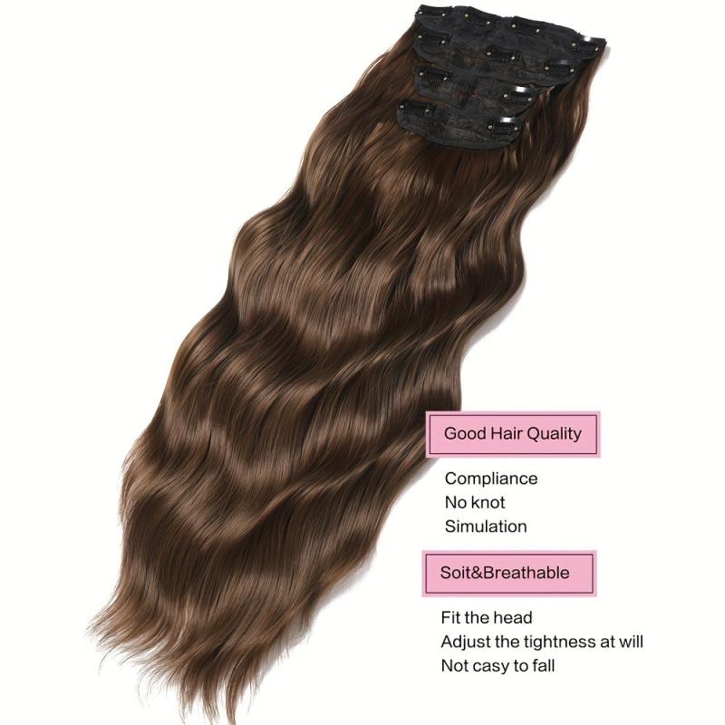 Long Body Wavy 11 Clip In Hair Extension 4Pcs Set Synthetic Hair Piece Brown