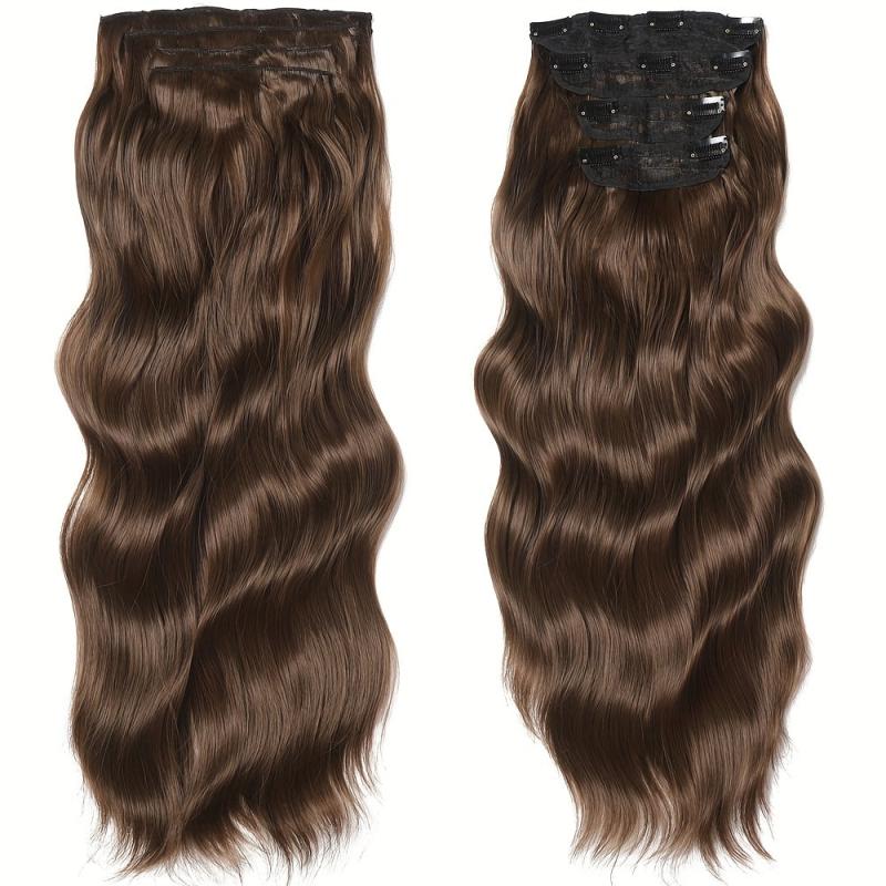 Long Body Wavy 11 Clip In Hair Extension 4Pcs Set Synthetic Hair Piece Brown