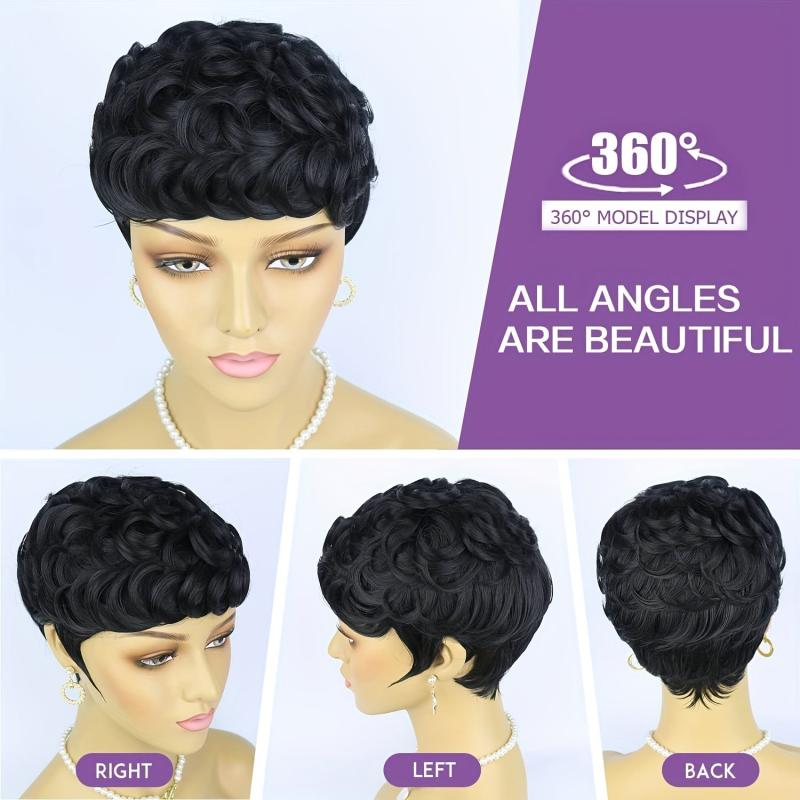 Short Curly Pixie Cut Synthetic Wigs For Women Natural Look
