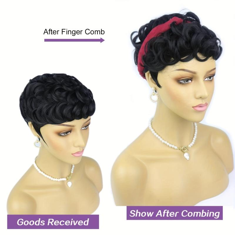 Short Curly Pixie Cut Synthetic Wigs For Women Natural Look