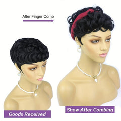 Short Curly Pixie Cut Synthetic Wigs For Women Natural Look