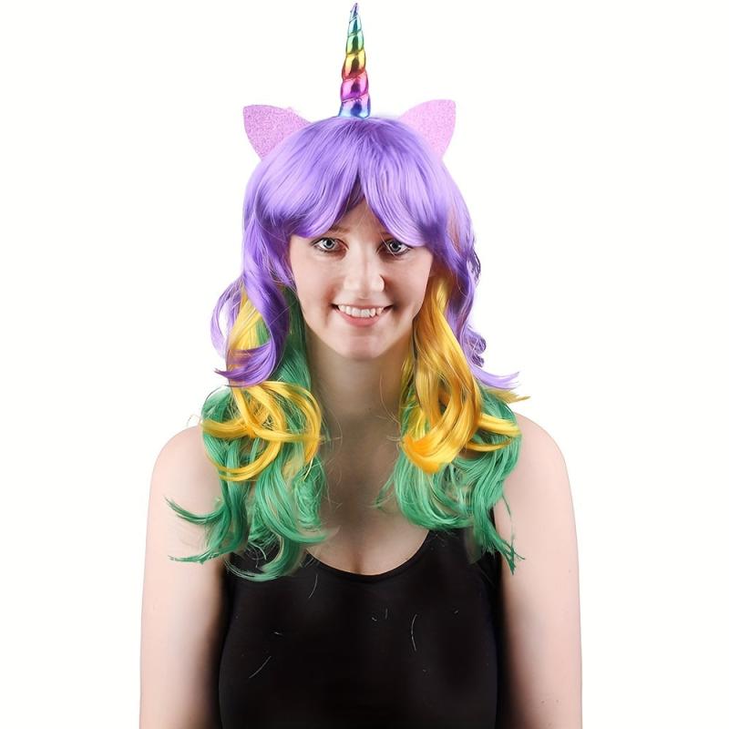 60-96 cm Unicorn Cosplay Wig Long Curly Synthetic Hair Anime Halloween Party
