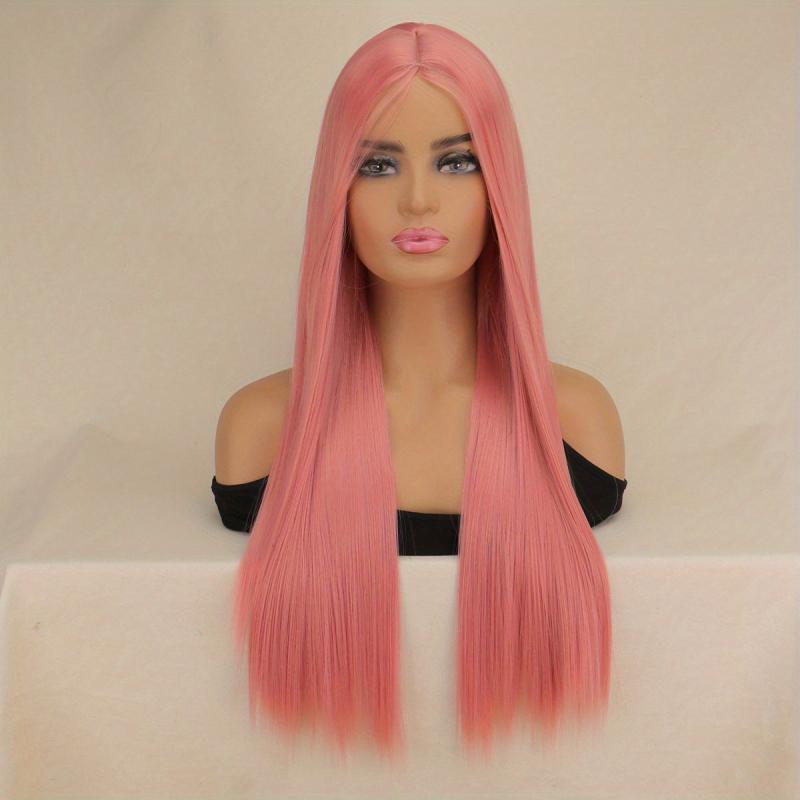 66 04 Cm Pink Long Straight Hair Wigs Synthetic Fiber Hair Replacement Wigs