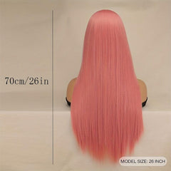 66 04 Cm Pink Long Straight Hair Wigs Synthetic Fiber Hair Replacement Wigs