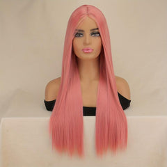 66 04 Cm Pink Long Straight Hair Wigs Synthetic Fiber Hair Replacement Wigs