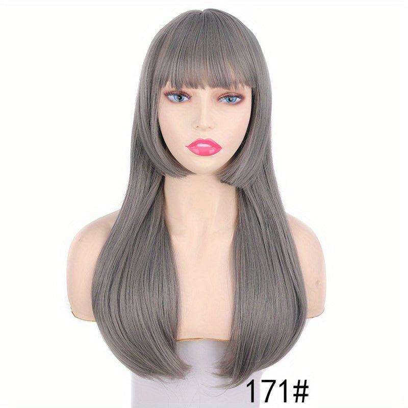 Princess Cut Hair Wigs Synthetic Straight Wigs With Bangs For Women