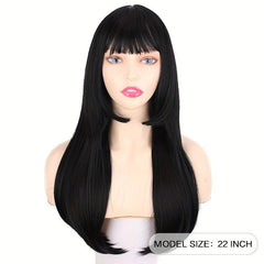 Princess Cut Hair Wigs Synthetic Straight Wigs With Bangs For Women