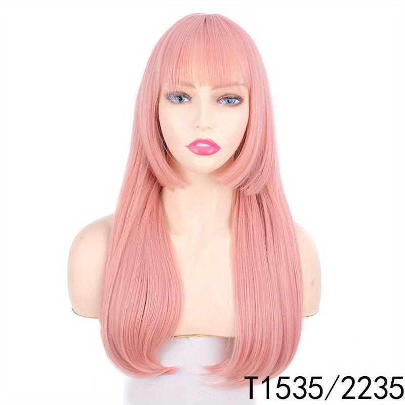 Princess Cut Hair Wigs Synthetic Straight Wigs With Bangs For Women