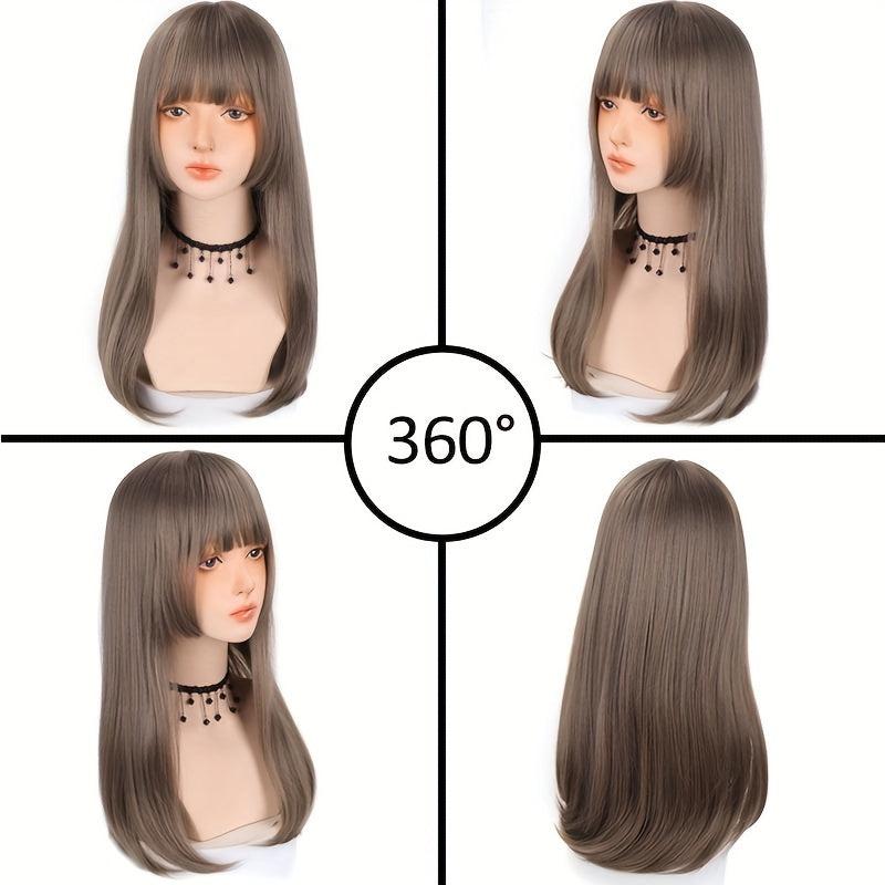 Princess Cut Hair Wigs Synthetic Straight Wigs With Bangs For Women