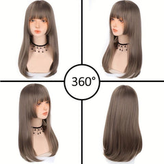 Princess Cut Hair Wigs Synthetic Straight Wigs With Bangs For Women