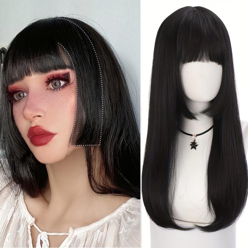 Princess Cut Hair Wigs Synthetic Straight Wigs With Bangs For Women