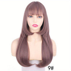 Princess Cut Hair Wigs Synthetic Straight Wigs With Bangs For Women