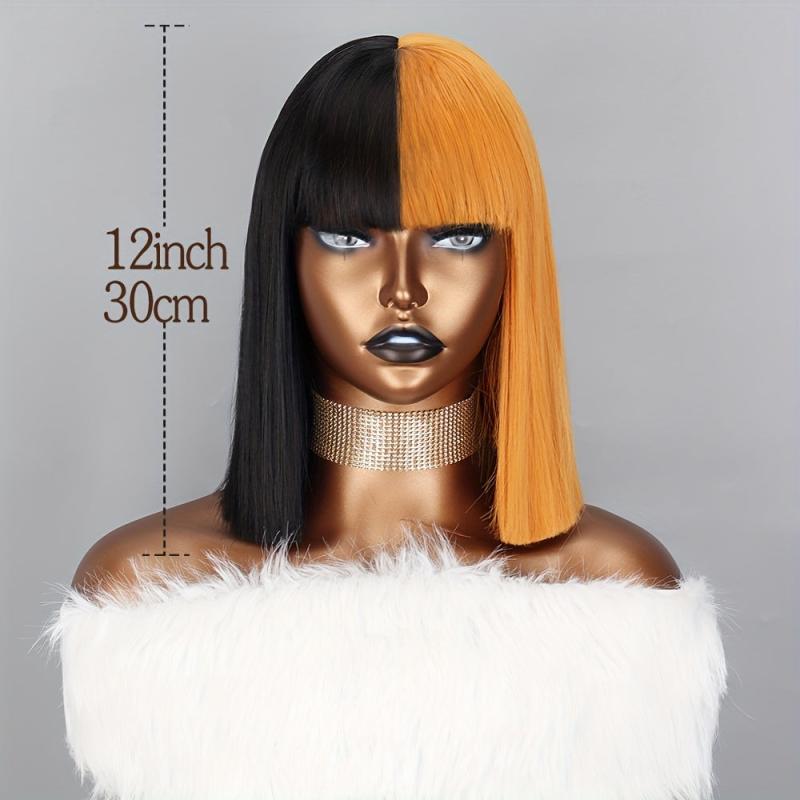 Two Tone One Length Bob Wigs 30 48 Cm Short Straight Hair Wigs With Bangs