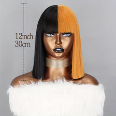 Two Tone One Length Bob Wigs 30 48 Cm Short Straight Hair Wigs With Bangs