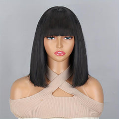 Two Tone One Length Bob Wigs 30 48 Cm Short Straight Hair Wigs With Bangs
