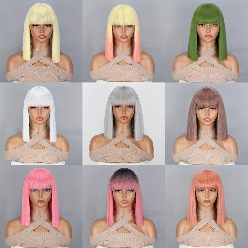 Two Tone One Length Bob Wigs 30 48 Cm Short Straight Hair Wigs With Bangs
