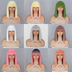 Two Tone One Length Bob Wigs 30 48 Cm Short Straight Hair Wigs With Bangs