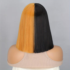 Two Tone One Length Bob Wigs 30 48 Cm Short Straight Hair Wigs With Bangs