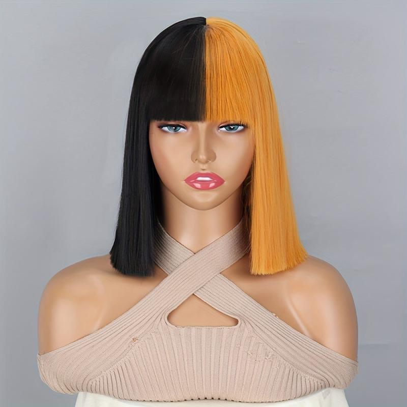 Two Tone One Length Bob Wigs 30 48 Cm Short Straight Hair Wigs With Bangs