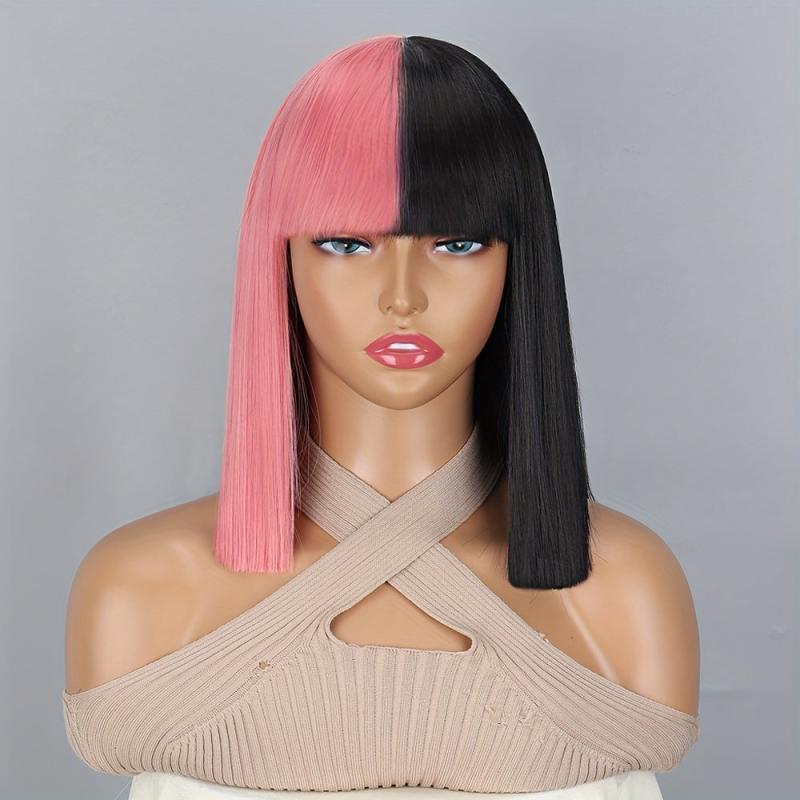 Two Tone One Length Bob Wigs 30 48 Cm Short Straight Hair Wigs With Bangs