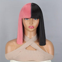 Two Tone One Length Bob Wigs 30 48 Cm Short Straight Hair Wigs With Bangs