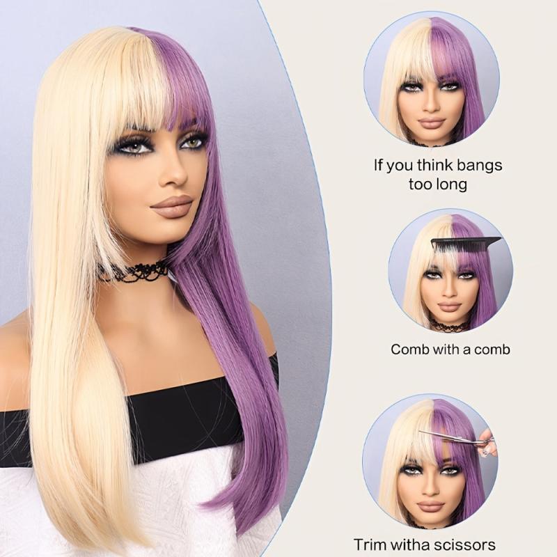 Purple Silvery Long Wig 55-88cm for Women