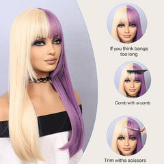 Purple Silvery Long Wig 55-88cm for Women