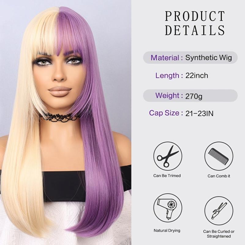 Purple Silvery Long Wig 55-88cm for Women