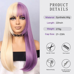 Purple Silvery Long Wig 55-88cm for Women