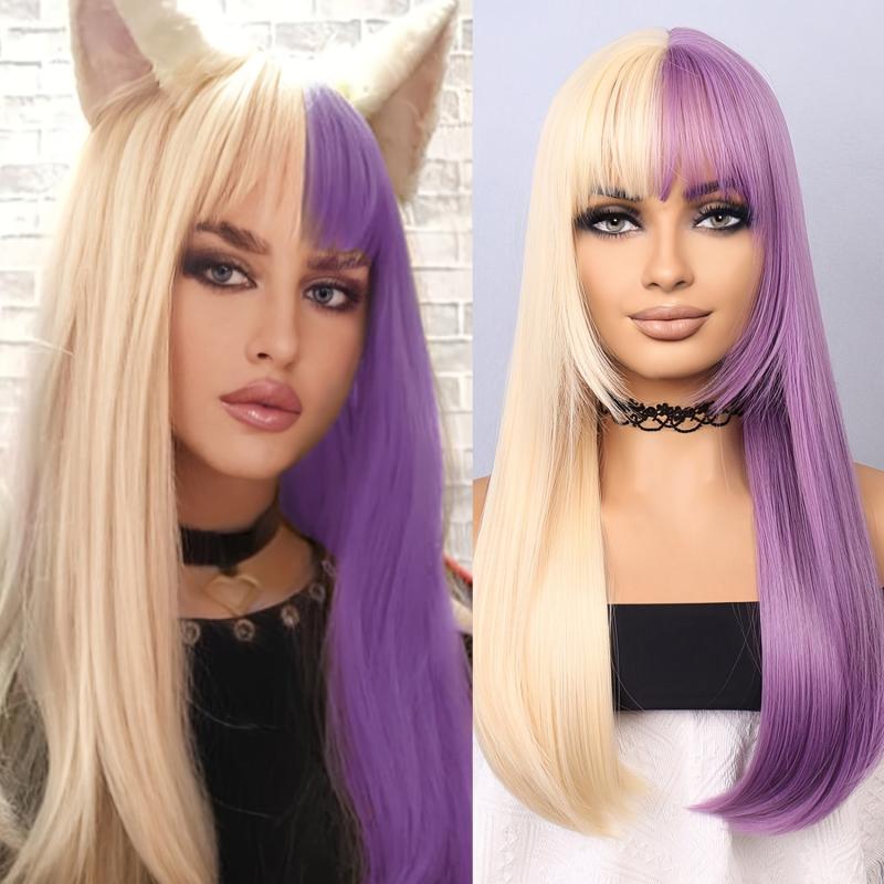 Purple Silvery Long Wig 55-88cm for Women