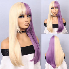 Purple Silvery Long Wig 55-88cm for Women