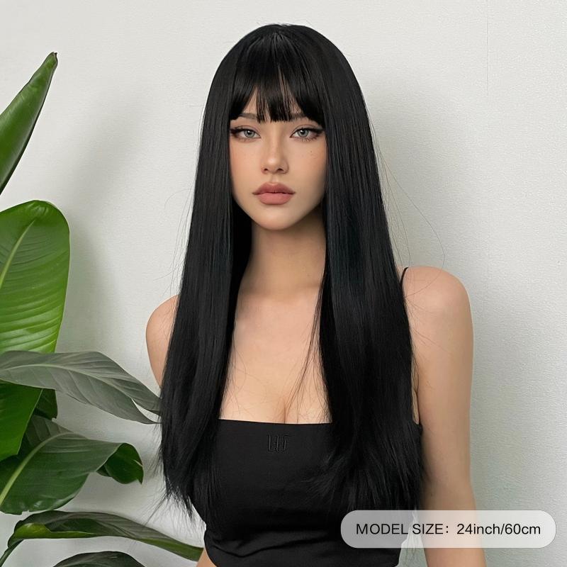 60 96 Cm Long Straight Hair Wigs With Bangs Synthetic Natural Look Hair Wigs