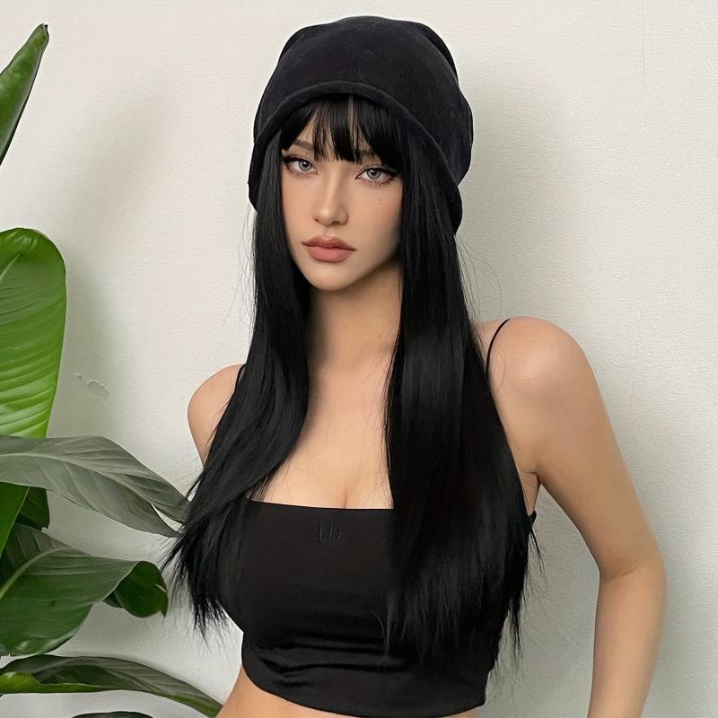 60 96 Cm Long Straight Hair Wigs With Bangs Synthetic Natural Look Hair Wigs