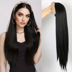 Brown Half Wig Headband Wig Long Straight Wigs With Headband Attached