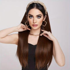 Brown Half Wig Headband Wig Long Straight Wigs With Headband Attached