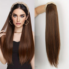 Brown Half Wig Headband Wig Long Straight Wigs With Headband Attached